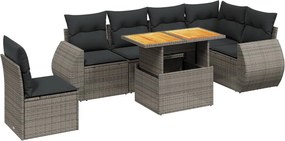 vidaXL 7 részes szürke polyrattan kerti ülőgarnitúra párnákkal