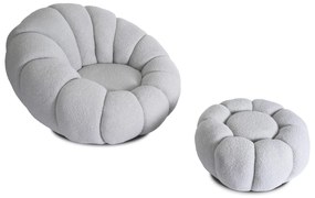 Designer Fotel Lábtartóval Szürke Bouclé Szövettel. PETTIT
