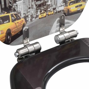 2 db New York mintás MDF WC-ülőke lassan csukódó fedéllel