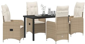 5 Részes Kerti Étkezőszett Párnákkal Bézs Poly Rattan