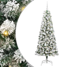 vidaXL Műanyag Hajtogatós Karácsonyfa 300 LED-del Zöld és Fehér 180 cm