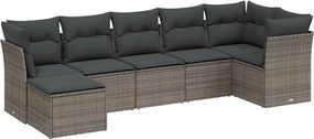 vidaXL 7 részes szürke polyrattan kerti ülőgarnitúra párnákkal