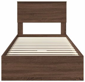 vidaXL Tárolós Ágy fejtámlával fiókkal Barna Tölgy 90 x 200 cm Faanyag