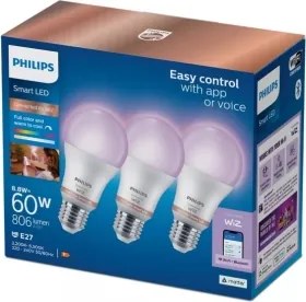 3 darabos szett Philips SMART A60 E27 LED RGB dimmelhető izzó 8,8W/230V 2200-6500K