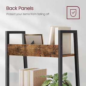 Létrapolc, 5 szintes keskeny könyvespolc, rusztikus barna