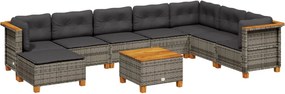 vidaXL 9 részes szürke polyrattan kerti ülőgarnitúra párnákkal