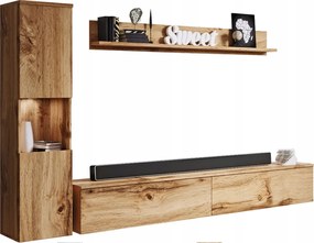 Nappali Bútor Szett Vitrin Polc Akasztós Bútorlap Wotan Tölgy Páris