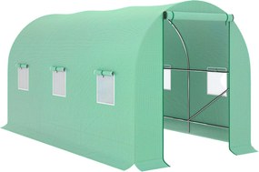 Outsunny Kültéri Üvegház 4x2x2 m Tunneles Üvegház 6 Felgöngyölhető Hálós Ablakkal és Cipzáras Felgöngyölhető Ajtóval, UV-ellenálló Üvegház Terasz Kert