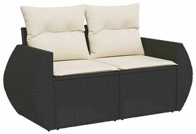 8 részes fekete polyrattan akácfa kerti ülőgarnitúra párnákkal