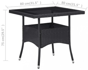 fekete polyrattan és üveg kültéri étkezőasztal