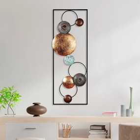 Fém fali dekoráció, circles, arany-kék 90x32 cm