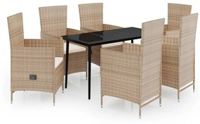 vidaXL 7 részes bézs kerti étkezőgarnitúra párnákkal