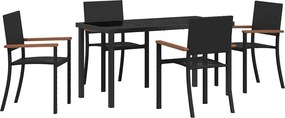 vidaXL Kert étkező szett 5 pcs Fekete Porszórt acél