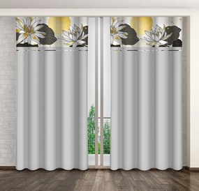 Klasszikus világosszürke függöny lótuszvirágokkal nyomtatva Szélesség: 160 cm | Hossz: 270 cm