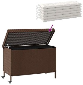 barna polyrattan kerti tárolóláda kerekekkel 110x55x73 cm