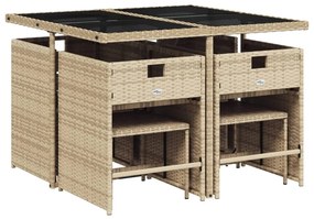 9 részes vegyes bézs polyrattan kerti étkezőgarnitúra párnákkal