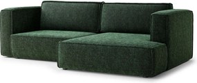 Sötétzöld zsenília kinyitható-tárolóhelyes sarokkanapé (jobb oldali-heverő résszel) Velto – Maison de Rêve