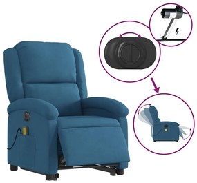 elektromos felállást segítő kék bársony dönthető masszázsfotel
