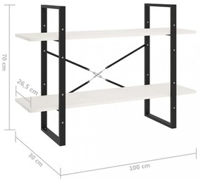 kétszintes fehér tömör fenyőfa könyvszekrény 100 x 30 x 70 cm