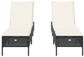 2 db fekete polyrattan napozóágy párnával
