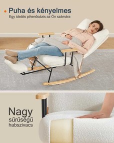 Hintaszék fa lábakkal, plüss szövettel, 4 fokozatban állítható háttámlával, fehér
