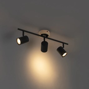 Modern fekete spotlámpa fával dönthető 3 lámpás - Jeana
