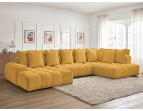Mustársárga zsenília kinyitható-tárolóhelyes sarokkanapé (jobb oldali-U alakú) Everest – Bobochic Paris