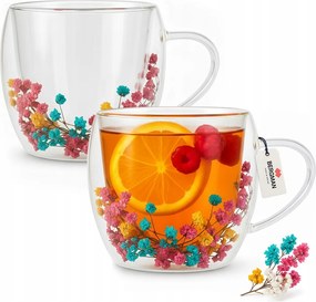 2x Thermo Kávés Pohár Latte Tea Virágok Dupla Aljú 250 ml