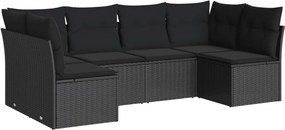 vidaXL 6 részes fekete polyrattan kerti ülőgarnitúra párnákkal