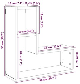 2 db antik fa színű szerelt fa fali kockapolc 50x15x50 cm