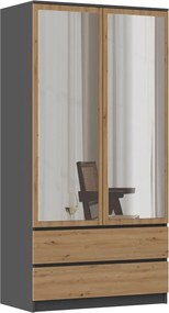 SS-90 gardróbszekrény, tükörrel, antracit-tölgy