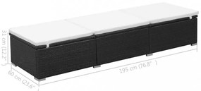 2 db fekete polyrattan napozóágy párnával