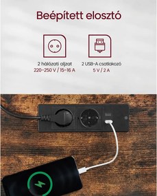 Elektromos magasságállítható íróasztal 140 × 60 cm, konnektorokkal és USB-portokkal, vintage barna-fekete