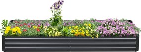 Outsunny Emelt Ágyás Acél, Növényágyás Hidegkeret Kertágyás Ültetődoboz, 241x90.5x30cm Kert Teraszhoz, Virágokhoz, Növényekhez, Gyümölcsökhöz, Zöldség