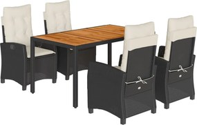vidaXL 5 részes fekete polyrattan kerti étkezőgarnitúra párnákkal
