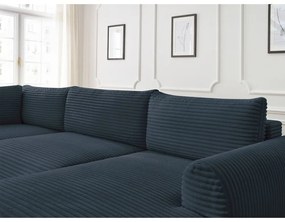 Sötétkék kordbársony kinyitható sarokkanapé (jobb oldali-U alakú) Lucien – Bobochic Paris