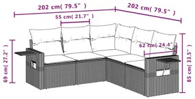 5 részes fekete polyrattan kerti kanapészett párnákkal