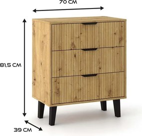 SCANDI 3S Slim komód 70x39x81.5 cm, tölgy-fekete