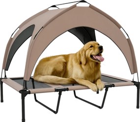 PawHut Magasított Kutyaágy Napellenzővel Nagy Kutyaágy Acél Vázszerkezettel és Hordtáskával, Beltéri és Kültéri Használatra, 106x76x94 cm, Barna | Aos