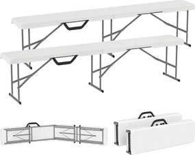 Outsunny 2 részes Sörpad Beülő Sörsátor Pad Összecsukható Pad 8 fő részére 182cm-es Összecsukható Partypad Fogantyúval, Fém lábak, HDPE Időjárásálló K