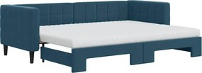 vidaXL kék kihúzható bársony heverő matraccal 80 x 200 cm