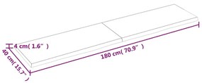 sötétbarna kezelt tömör tölgyfa fali polc 180 x 40 x (2-4) cm