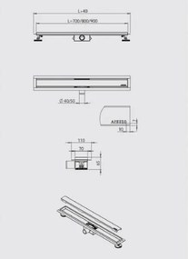AREZZO design 900 mm-es rozsdamentes acél folyóka Steel ráccsal AR-900