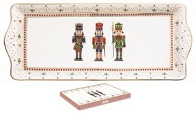 Diótörő karácsonyi porcelán kínáló tálca díszdobozban, 35x15 cm - Nutcrackers