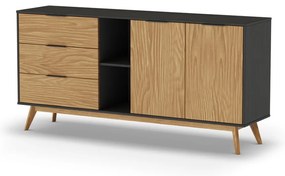 Fekete-natúr színű borovi fenyő alacsony komód 165x80 cm Lavis – Marckeric