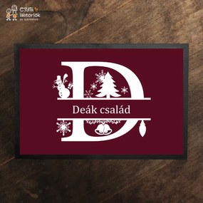 Monogramos karácsonyi mintás - egyedi neves lábtörlő (Válassz szállítási opciót: Extra szállítást kérek (7 munkanapon belül), Válassz méretet: 75*55 c