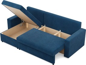 Zeus sarokkanapé, 2 ágyneműtartóval, egyenes kartámasz, kordbársony, univerzális oldal, bonell töltet, kék