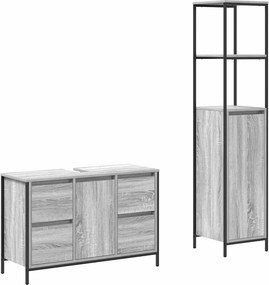 vidaXL Fürdőszoba bútor szett fiókkal 2 pcs Szürke sonoma és Fekete