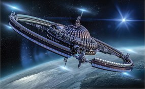 Flizelin fotótapéta Föld és űrállomás panoráma 250x175 +ragasztó