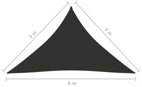 antracitszürke háromszögű oxford-szövet napvitorla 5 x 5 x 6 m